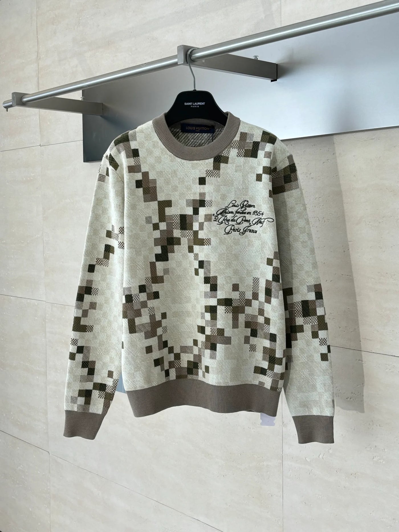 250902 New high-quality mosaic-printed checkerboard sweater