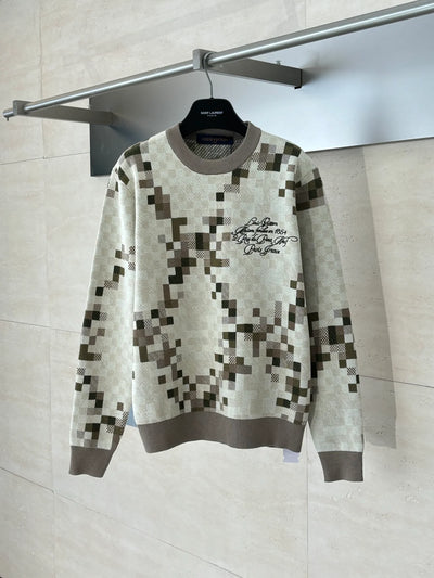 250902 New high-quality mosaic-printed checkerboard sweater