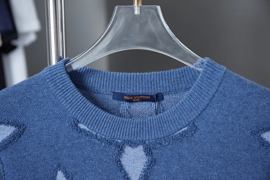 250902 New high-quality blue four-leaf clover letter sweater