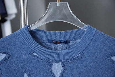 250902 New high-quality blue four-leaf clover letter sweater