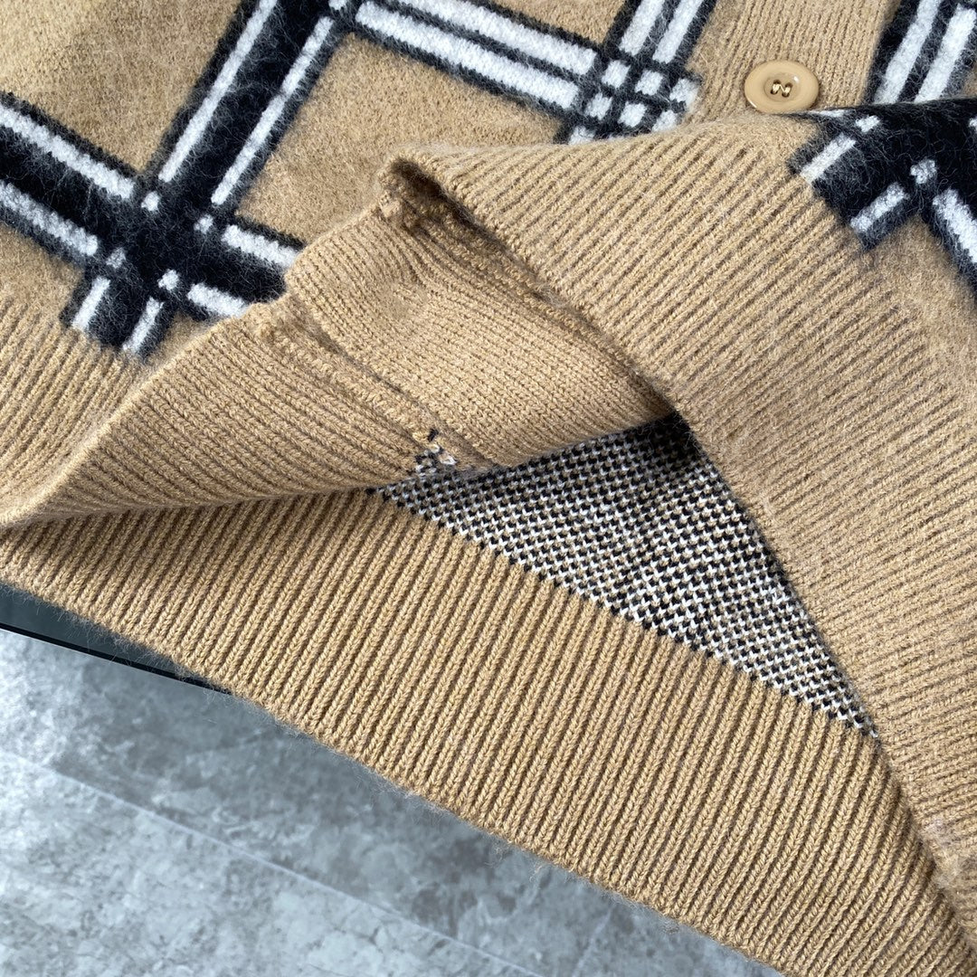 250917 New high-quality checkered leather brand pocket knitted sweater