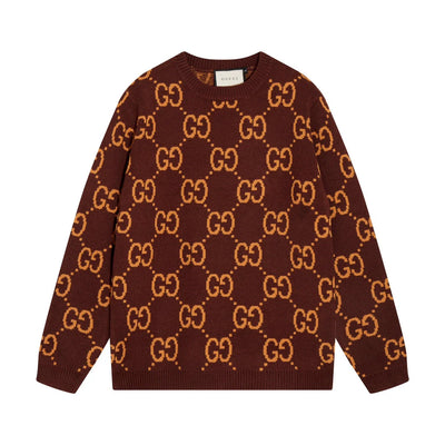 0909 New alphabet jacquard crew-neck sweater