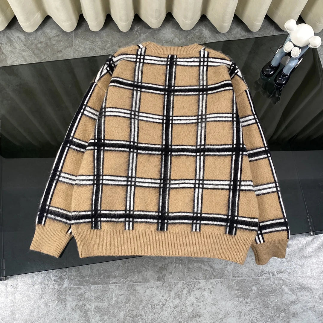 250917 New high-quality checkered leather brand pocket knitted sweater