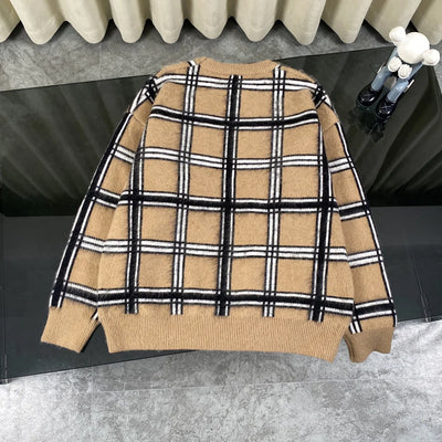 250917 New high-quality checkered leather brand pocket knitted sweater