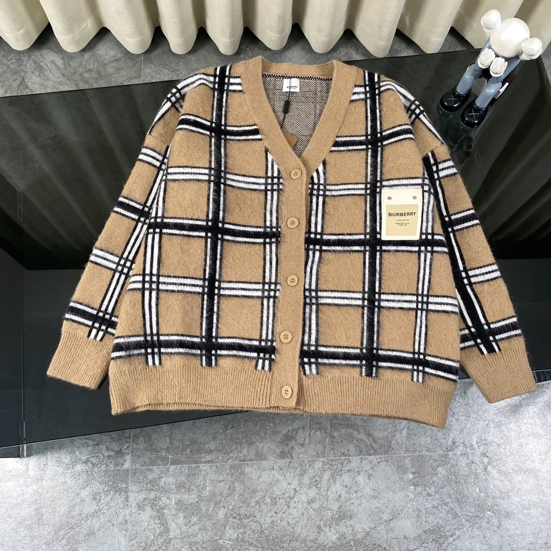 250917 New high-quality checkered leather brand pocket knitted sweater