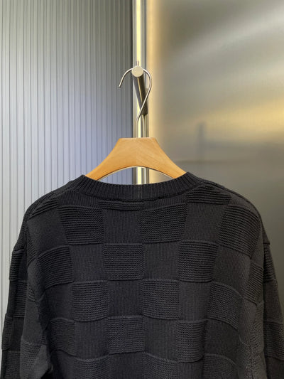 250819 New high-quality sewn checkerboard round-neck knitted sweater