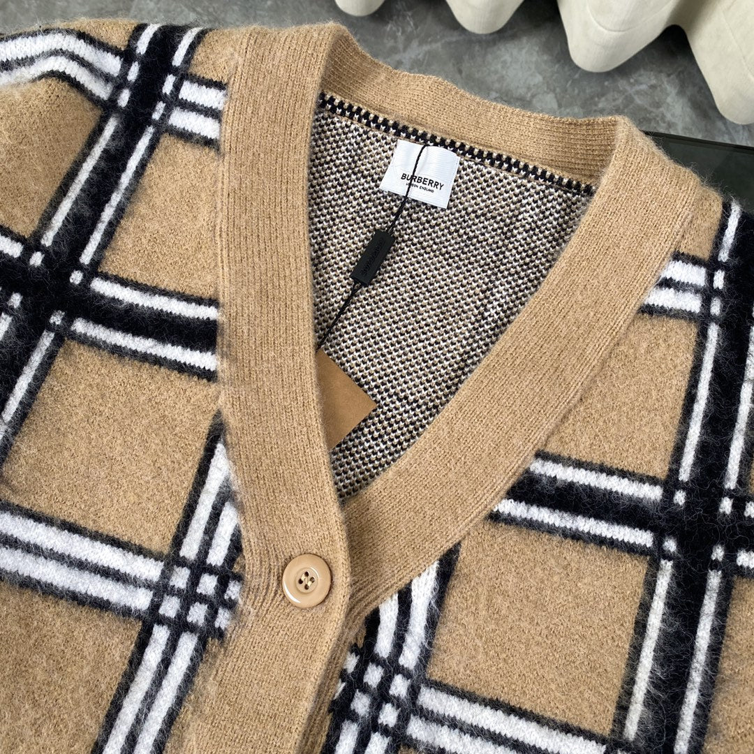 250917 New high-quality checkered leather brand pocket knitted sweater
