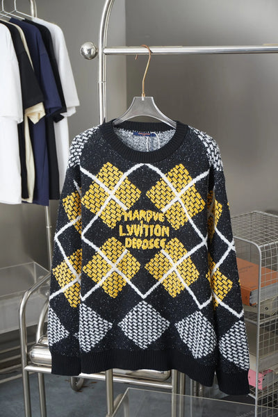 250902 New high-quality square color-blocking letter sweater