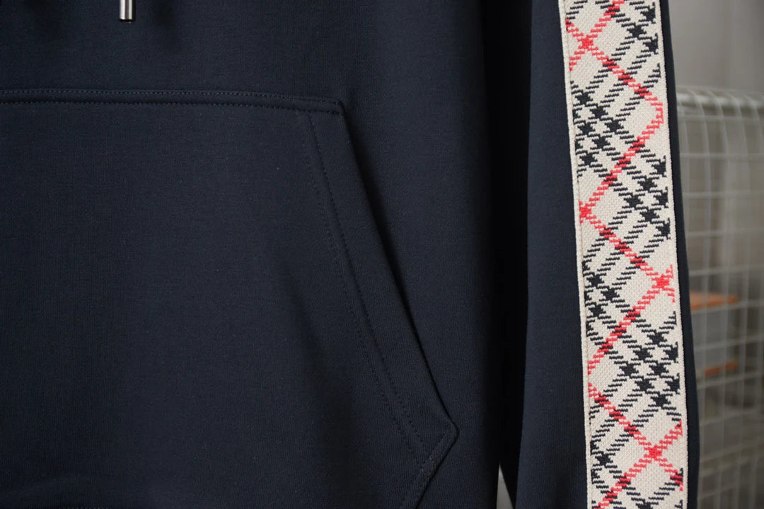 250923 New high-quality checkered ribbon embroidered hooded sweatshirt