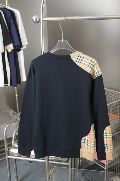 250923 new high-quality checkered patchwork embroidered round-neck sweatshirt