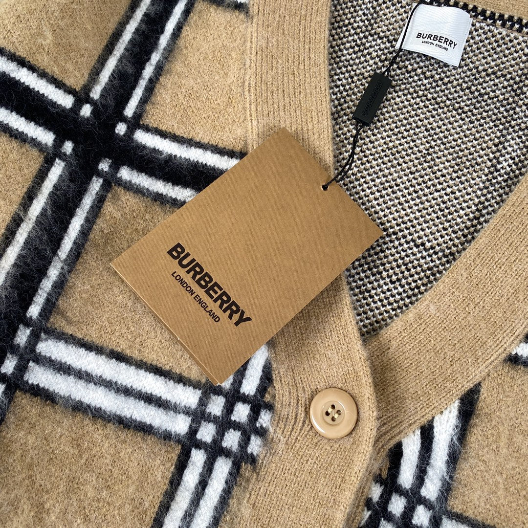 250917 New high-quality checkered leather brand pocket knitted sweater