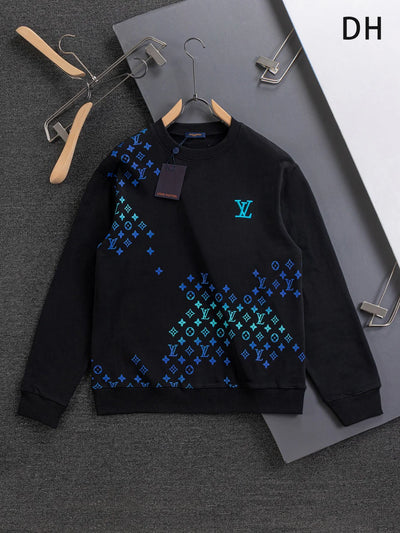 250908 New high-quality heavy industry letter embroidery patchwork round-neck sweatshirt