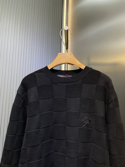 250819 New high-quality sewn checkerboard round-neck knitted sweater