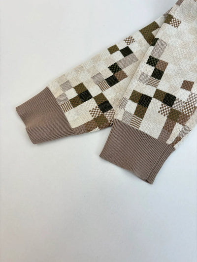 250902 New high-quality mosaic-printed checkerboard sweater